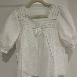 bohme White Square-Neck Puff Sleeve Blouse